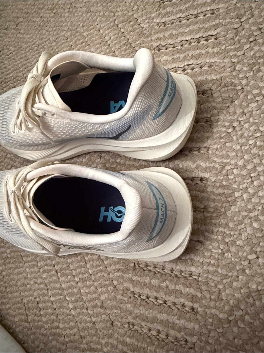 Hoka Men's White Running Shoes with Light Blue Accents and Red Toe - Picture 5 of 6